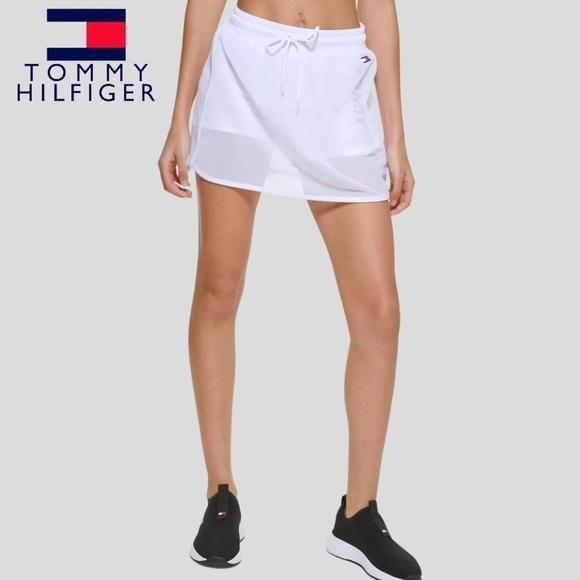 TOMMY HILFIGER Pull On Drawstring Waist Mesh Skort In White-XL/NWT - Picture 4 of 12